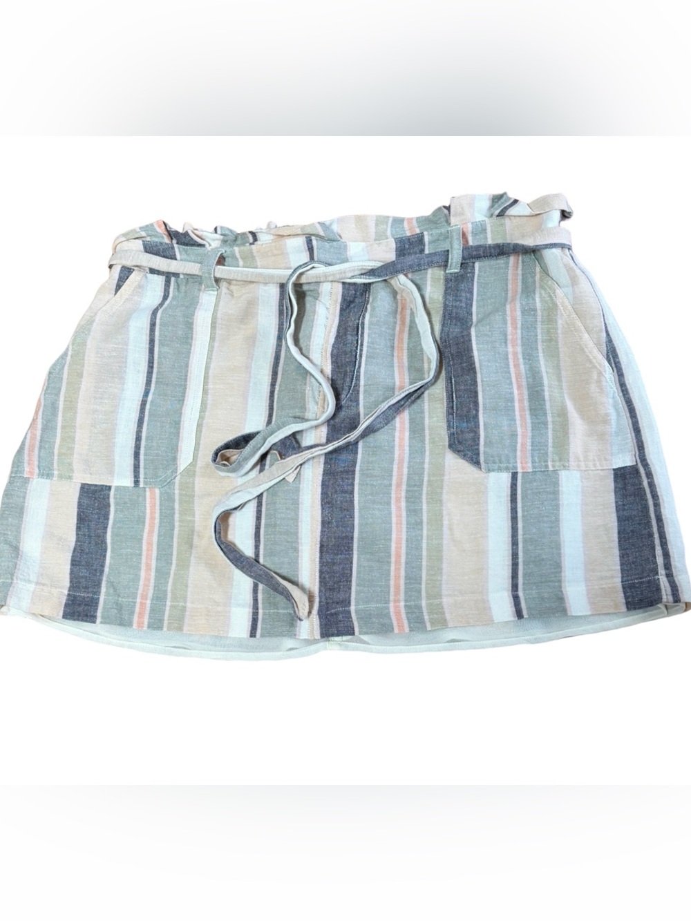 American Eagle Lined Linen Blend Striped Paperbag Mini Skirt L XL